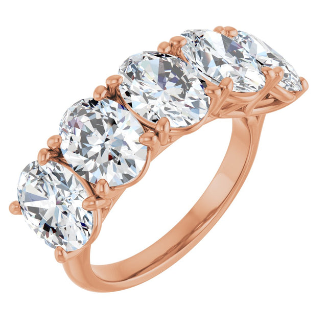 14K Gold Oval Lab-Grown Diamond Five-Stone Anniversary Band – 1–5 1/2 CTW - Rose Gold