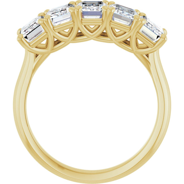 10K Gold Emerald Natural Diamond Five-Stone Anniversary Band – 1 3/4–5 CTW - Yellow Gold - view 2