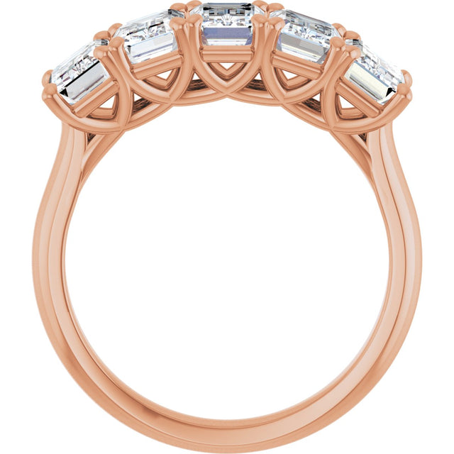 10K Gold Emerald Lab-Grown Diamond Five-Stone Anniversary Band – 1 5/8–5 CTW - Rose Gold - view 2