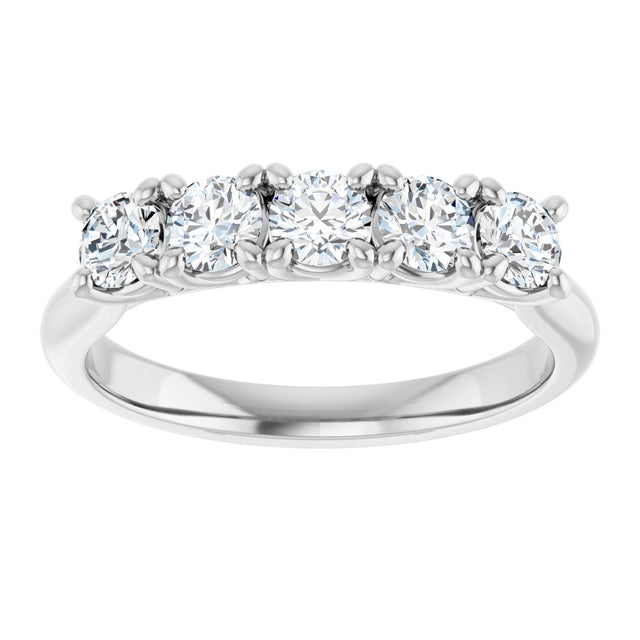 10K Gold Round Natural Diamond Five-Stone Anniversary Band – 1/3–3/4 CTW - White Gold - view 3