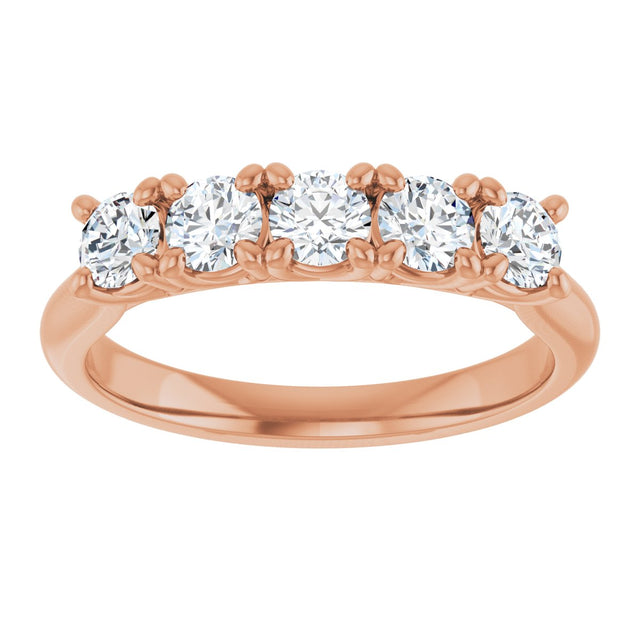10K Gold Round Natural Diamond Five-Stone Anniversary Band – 1/3–3/4 CTW - Rose Gold - view 3