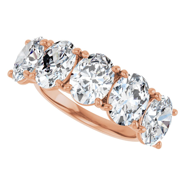 10K Gold Oval Natural Diamond Five-Stone Anniversary Band – 1 3/8–5 CTW - Rose Gold - view 5
