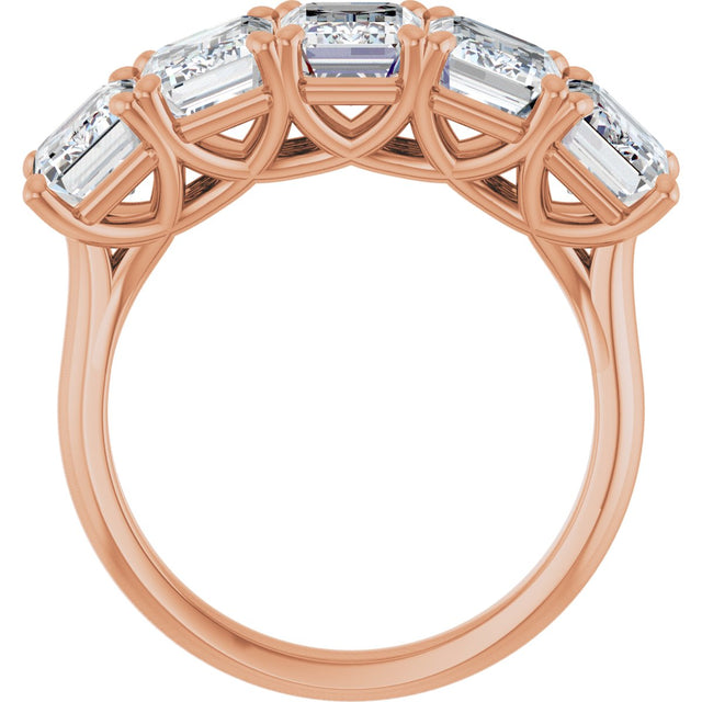 10K Gold Emerald Natural Diamond Five-Stone Anniversary Band – 1 3/4–5 CTW - Rose Gold - view 2