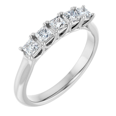 10K Gold Square Natural Diamond Five-Stone Anniversary Band – 1/2–1 1/2 CTW - White Gold