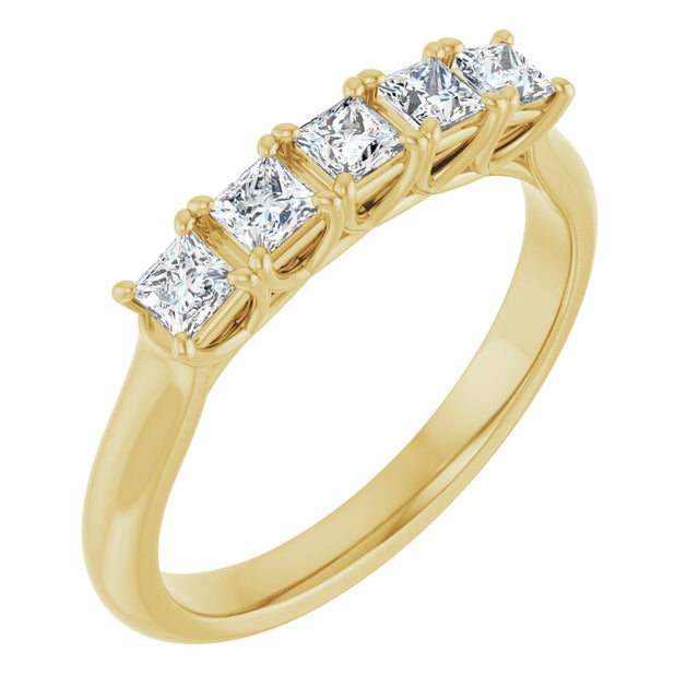 14K Gold Square Lab-Grown Diamond Five-Stone Anniversary Band – 1/2–1 1/2 CTW - Yellow Gold