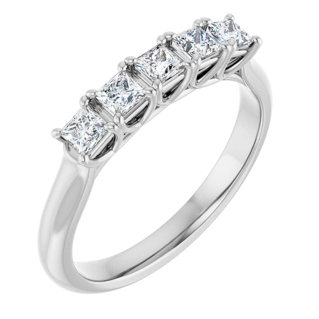 14K Gold Square Natural Diamond Five-Stone Anniversary Band – 1/3–1 1/2 CTW - White Gold