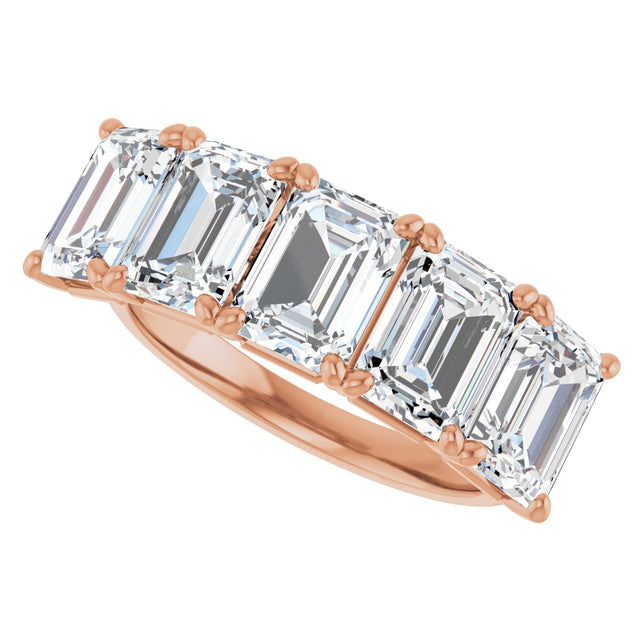 10K Gold Emerald Natural Diamond Five-Stone Anniversary Band – 1 3/4–5 CTW - Rose Gold - view 5