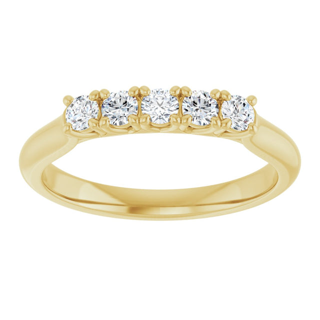 10K Gold Round Natural Diamond Five-Stone Anniversary Band – 1/3–3/4 CTW - Yellow Gold - view 3