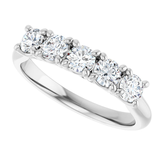 10K Gold Round Natural Diamond Five-Stone Anniversary Band – 1/3–3/4 CTW - White Gold - view 5