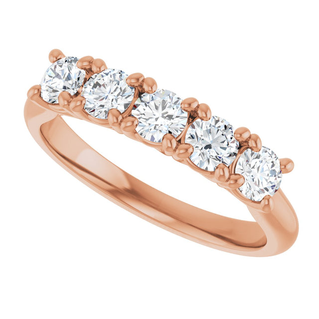 10K Gold Round Natural Diamond Five-Stone Anniversary Band – 1/3–3/4 CTW - Rose Gold - view 5