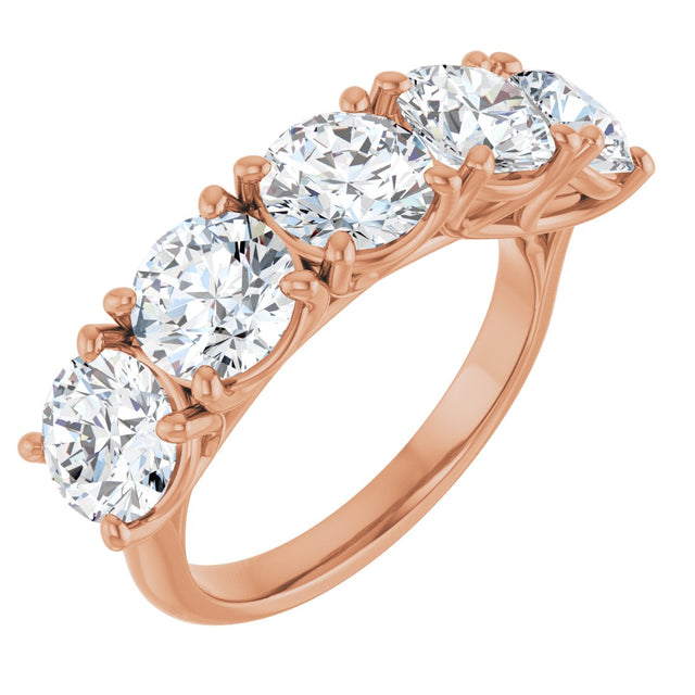 10K Gold Round Natural Diamond Five-Stone Anniversary Band – 3 1/6–4 1/4 CTW - Rose Gold
