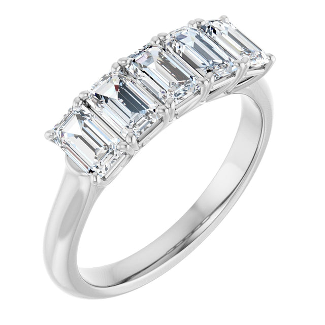 10K Gold Emerald Natural Diamond Five-Stone Anniversary Band – 1 3/4–5 CTW - White Gold