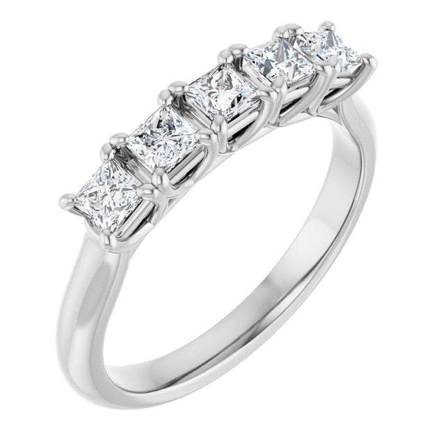 14K Gold Square Natural Diamond Five-Stone Anniversary Band – 1/3–1 1/2 CTW - White Gold