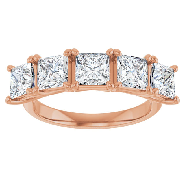 10K Gold Square Lab-Grown Diamond Five-Stone Anniversary Band – 2–7 CTW - Rose Gold - view 3