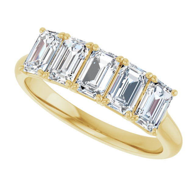 10K Gold Emerald Lab-Grown Diamond Five-Stone Anniversary Band – 1 5/8–5 CTW - Yellow Gold - view 5