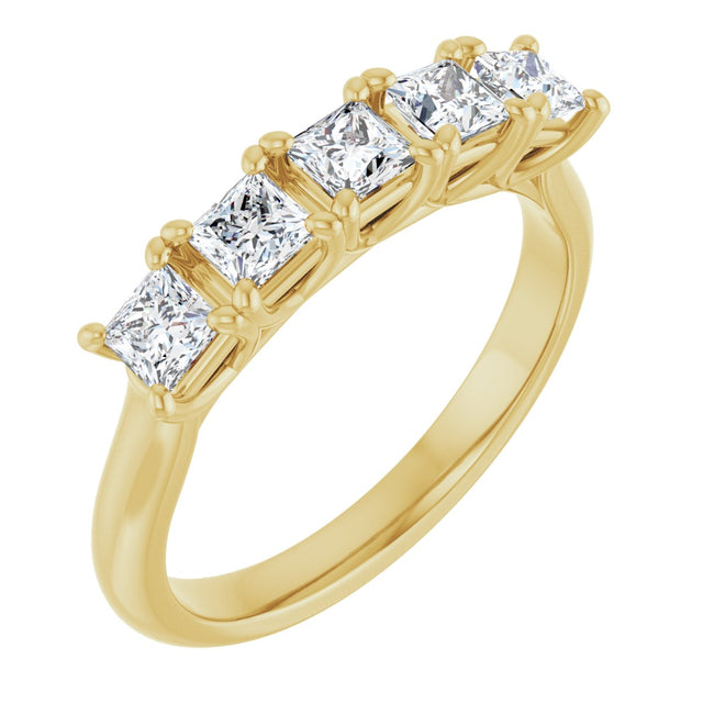 14K Gold Square Lab-Grown Diamond Five-Stone Anniversary Band – 1/2–1 1/2 CTW - Yellow Gold
