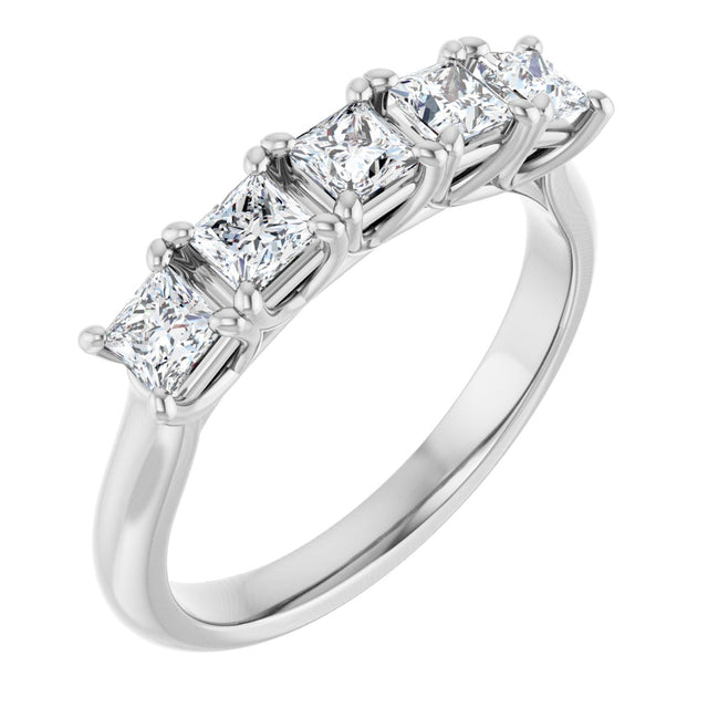 14K Gold Square Lab-Grown Diamond Five-Stone Anniversary Band – 1/2–1 1/2 CTW - White Gold