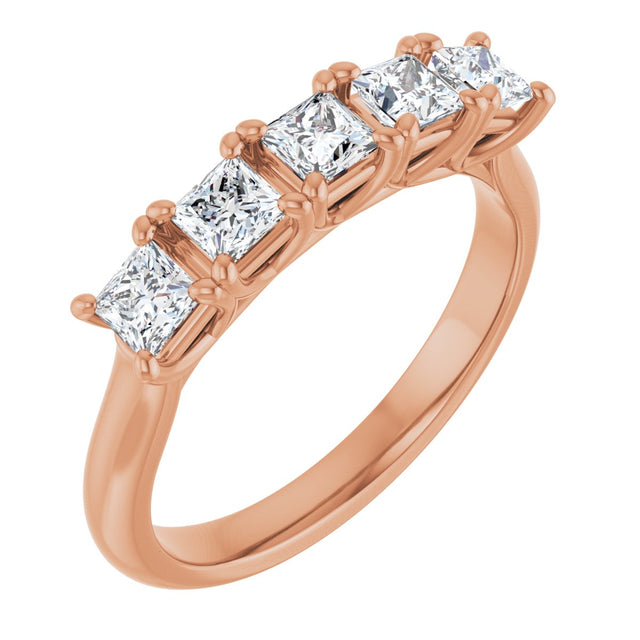 14K Gold Square Natural Diamond Five-Stone Anniversary Band – 1/3–1 1/2 CTW - Rose Gold