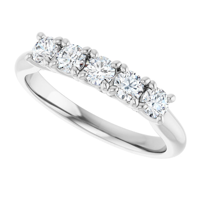 10K Gold Round Natural Diamond Five-Stone Anniversary Band – 1/3–3/4 CTW - White Gold - view 5