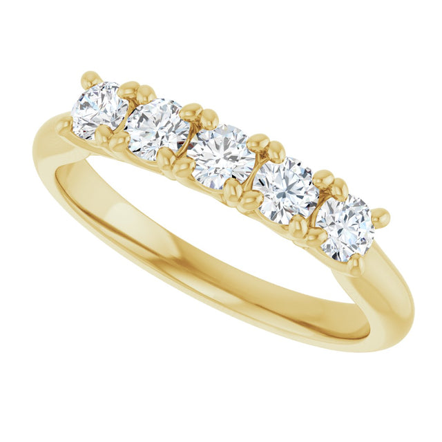 10K Gold Round Natural Diamond Five-Stone Anniversary Band – 1/3–3/4 CTW - Yellow Gold - view 5