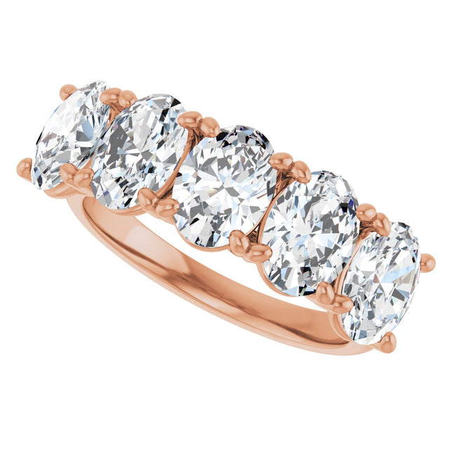 10K Gold Oval Natural Diamond Five-Stone Anniversary Band – 1 3/8–5 CTW - Rose Gold - view 5