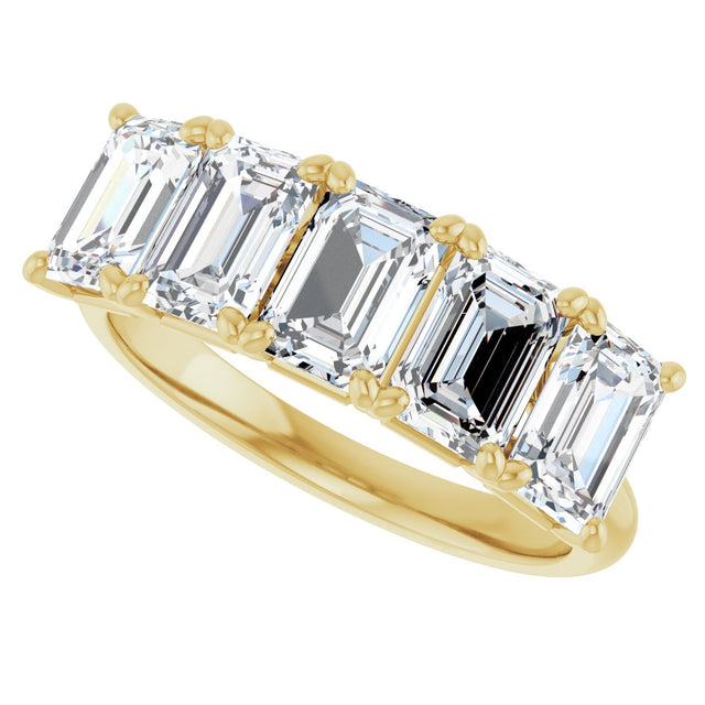 10K Gold Emerald Natural Diamond Five-Stone Anniversary Band – 1 3/4–5 CTW - Yellow Gold - view 5
