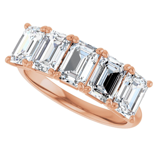 10K Gold Emerald Lab-Grown Diamond Five-Stone Anniversary Band – 1 5/8–5 CTW - Rose Gold - view 5