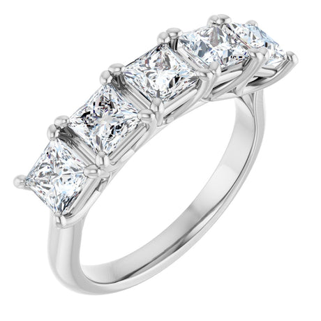 10K Gold Square Natural Diamond Five-Stone Anniversary Band – 1 9/10–5 1/5 CTW - White Gold