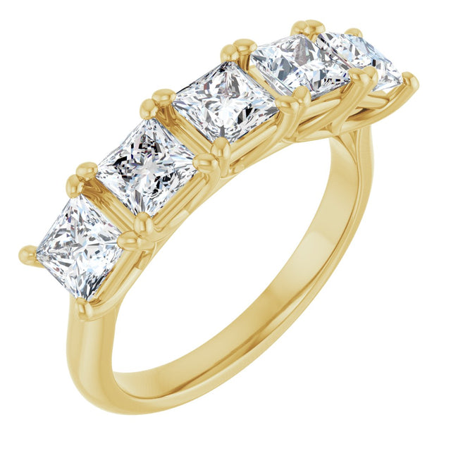 14K Gold Square Natural Diamond Five-Stone Anniversary Band – 1 9/10–5 1/5 CTW - Yellow Gold