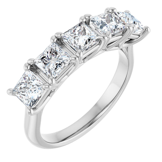 14K Gold Square Lab-Grown Diamond Five-Stone Anniversary Band – 1 9/10–7 CTW - White Gold