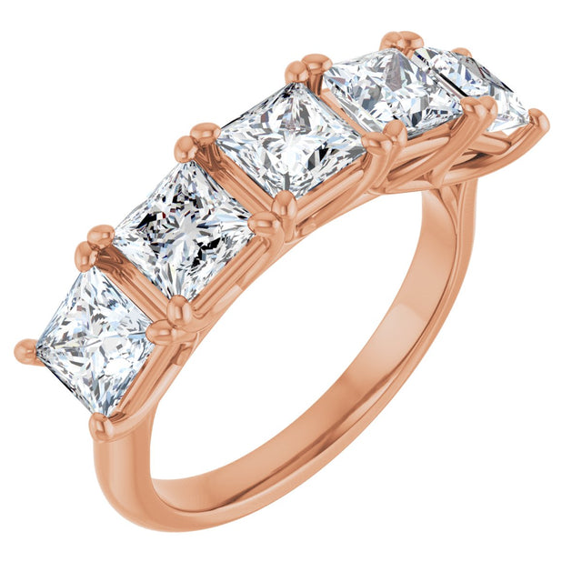 14K Gold Square Lab-Grown Diamond Five-Stone Anniversary Band – 1 9/10–7 CTW - Rose Gold