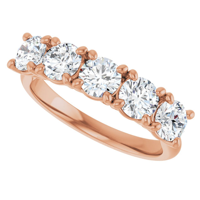 10K Gold Round Natural Diamond Five-Stone Anniversary Band – 1–2 5/8 CTW - Rose Gold - view 5
