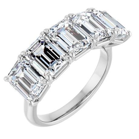 10K Gold Emerald Natural Diamond Five-Stone Anniversary Band – 1 3/4–5 CTW - White Gold