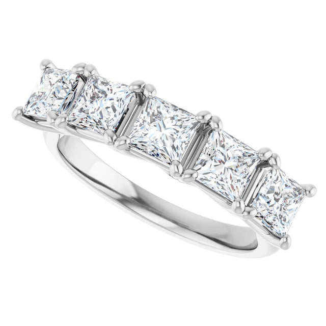 10K Gold Square Lab-Grown Diamond Five-Stone Anniversary Band – 2–7 CTW - White Gold - view 5