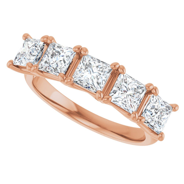 14K Gold Square Lab-Grown Diamond Five-Stone Anniversary Band – 1 9/10–7 CTW - Rose Gold - view 5