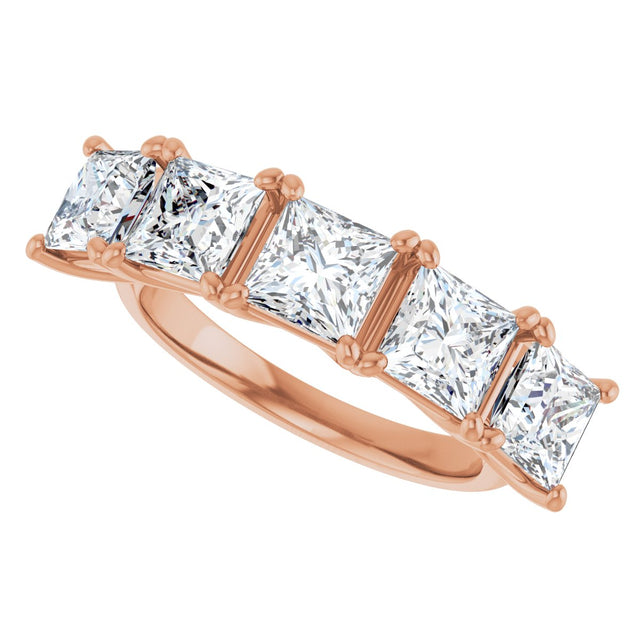 10K Gold Square Lab-Grown Diamond Five-Stone Anniversary Band – 2–7 CTW - Rose Gold - view 5