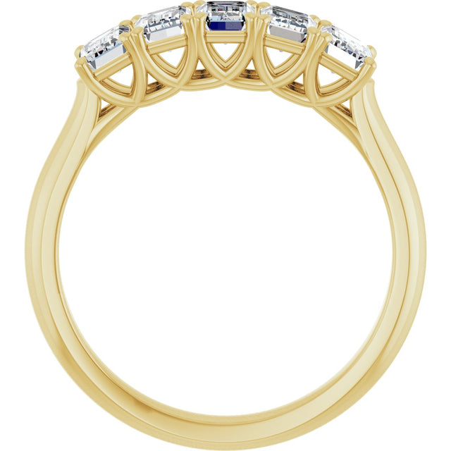 10K Gold Emerald Lab-Grown Diamond Five-Stone Anniversary Band – 1 5/8–5 CTW - Yellow Gold - view 2