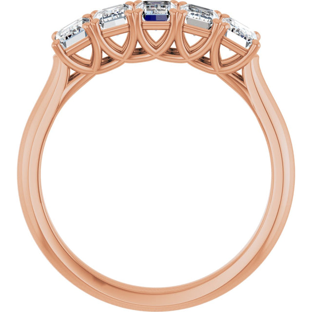 10K Gold Emerald Lab-Grown Diamond Five-Stone Anniversary Band – 1 5/8–5 CTW - Rose Gold - view 2