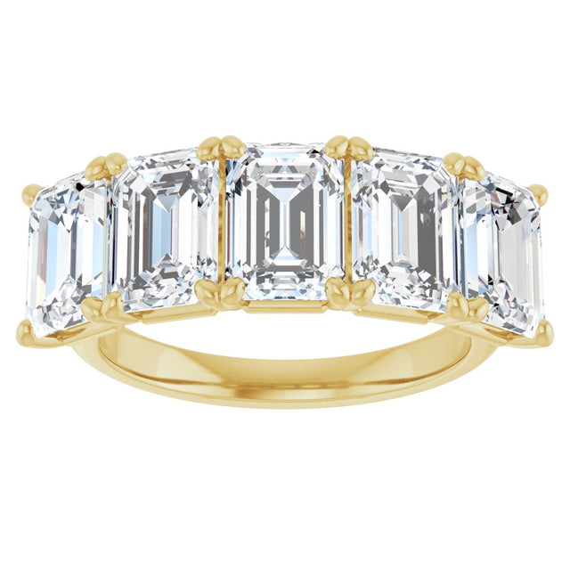 10K Gold Emerald Natural Diamond Five-Stone Anniversary Band – 1 3/4–5 CTW - Yellow Gold - view 3