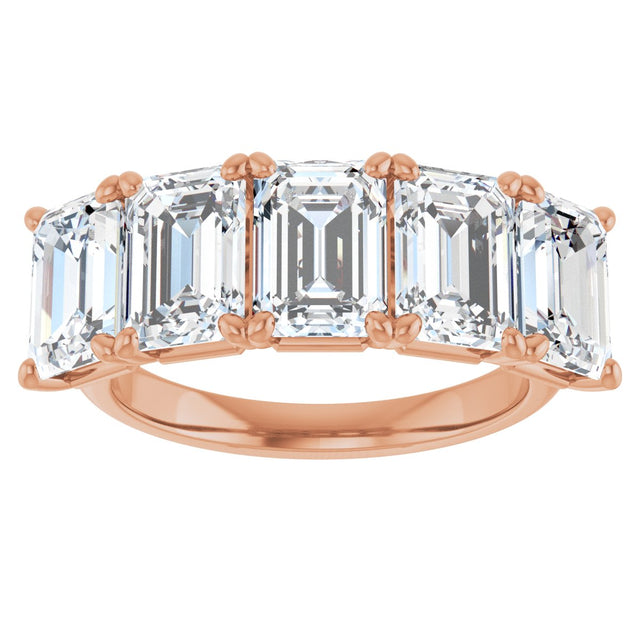 10K Gold Emerald Lab-Grown Diamond Five-Stone Anniversary Band – 1 5/8–5 CTW - Rose Gold - view 3