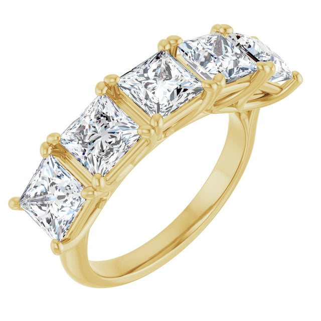 14K Gold Square Lab-Grown Diamond Five-Stone Anniversary Band – 1 9/10–7 CTW - Yellow Gold