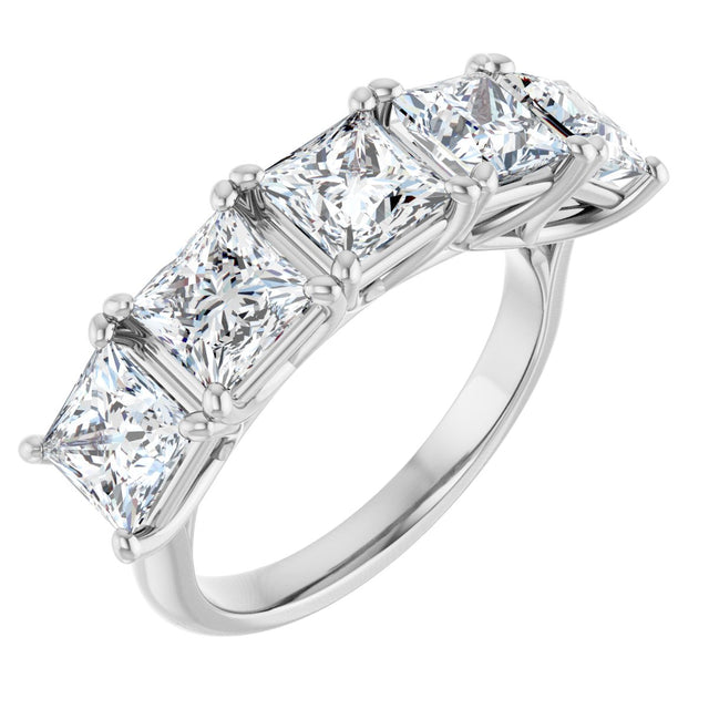 14K Gold Square Natural Diamond Five-Stone Anniversary Band – 1 9/10–5 1/5 CTW - White Gold