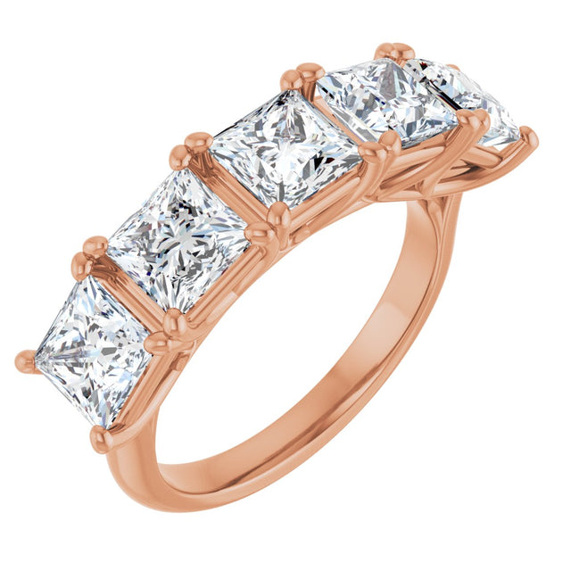 14K Gold Square Natural Diamond Five-Stone Anniversary Band – 1 9/10–5 1/5 CTW - Rose Gold