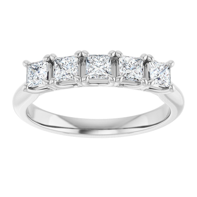 10K Gold Square Natural Diamond Five-Stone Anniversary Band – 1/2–1 1/2 CTW - White Gold - view 3