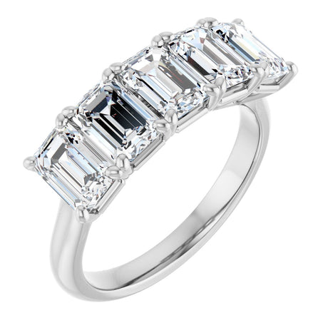 10K Gold Emerald Lab-Grown Diamond Five-Stone Anniversary Band – 1 5/8–5 CTW - White Gold