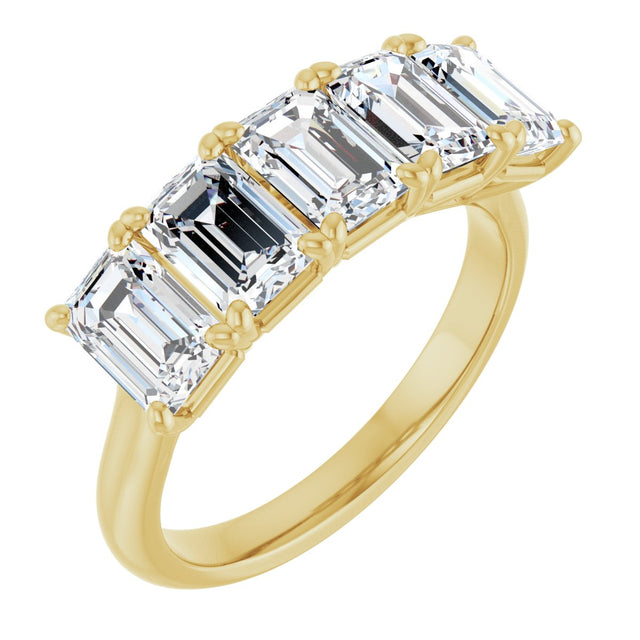 10K Gold Emerald Lab-Grown Diamond Five-Stone Anniversary Band – 1 5/8–5 CTW - Yellow Gold