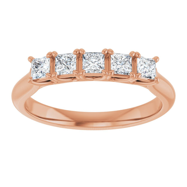 10K Gold Square Lab-Grown Diamond Five-Stone Anniversary Band – 1/2–1 9/10 CTW - Rose Gold - view 3
