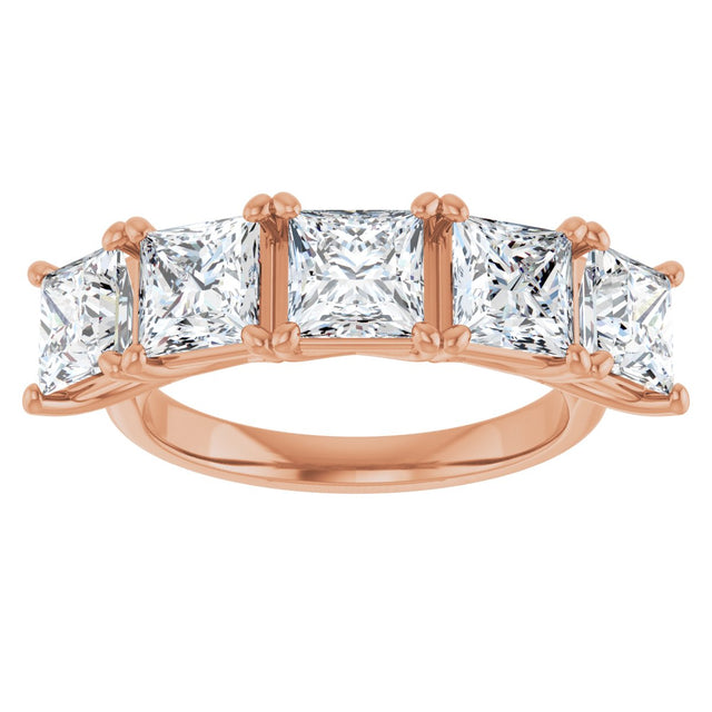 10K Gold Square Lab-Grown Diamond Five-Stone Anniversary Band – 2–7 CTW - Rose Gold - view 3