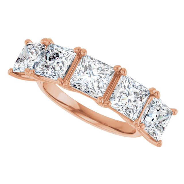 10K Gold Square Lab-Grown Diamond Five-Stone Anniversary Band – 2–7 CTW - Rose Gold - view 5