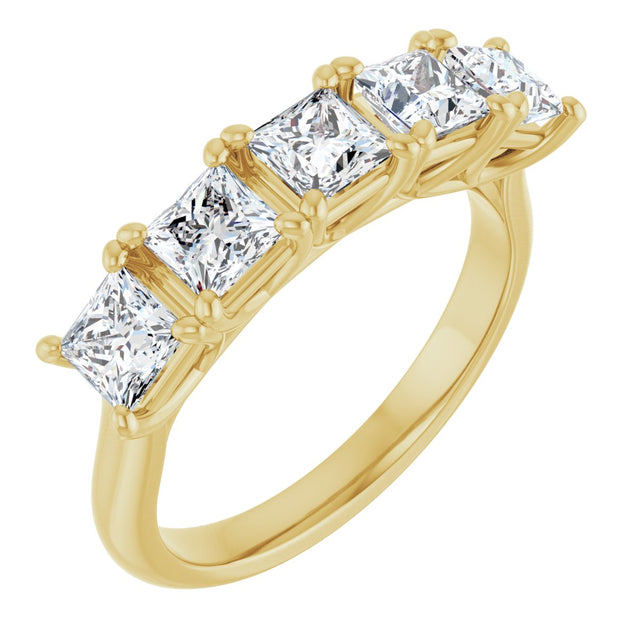 14K Gold Square Lab-Grown Diamond Five-Stone Anniversary Band – 1 9/10–7 CTW - Yellow Gold